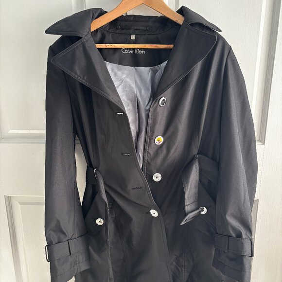Calvin Klein Small Black Trench Coat (Waterproof) Size M - Picture 1 of 3